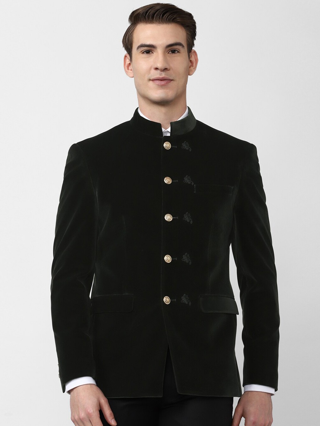 

Peter England Elite Men Black Solid Slim-Fit Single-Breasted Bandhgala Blazer