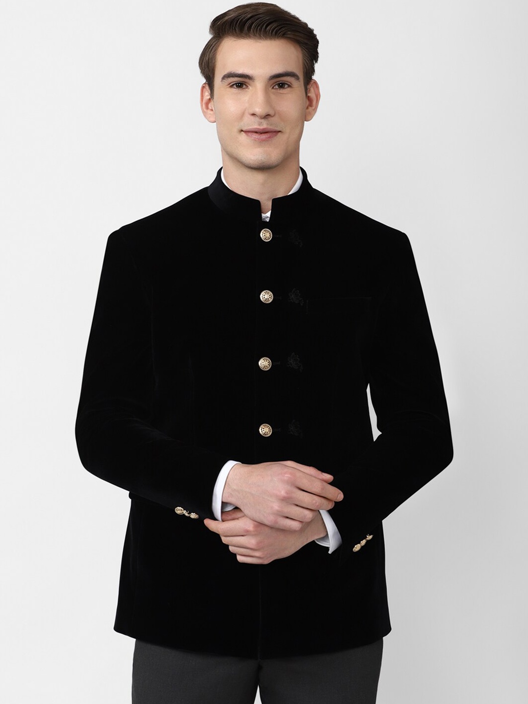 

Peter England Elite Men Black Solid Slim-Fit Single Breasted Blazer