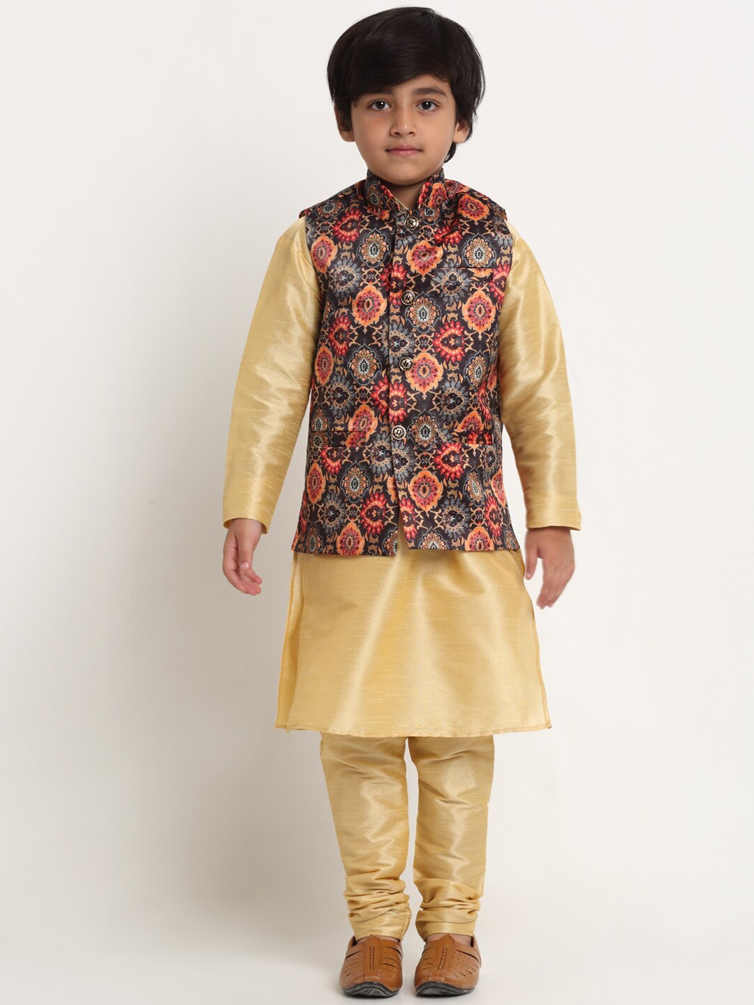 

Benstoke Boys Gold-Toned Kurta with Churidar With Jacket