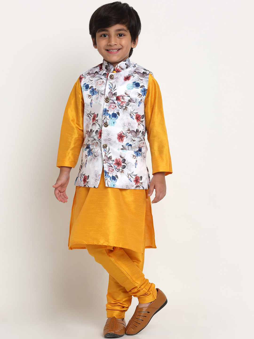 

Benstoke Boys Yellow Kurta with Churidar Comes With Nehru Jacket