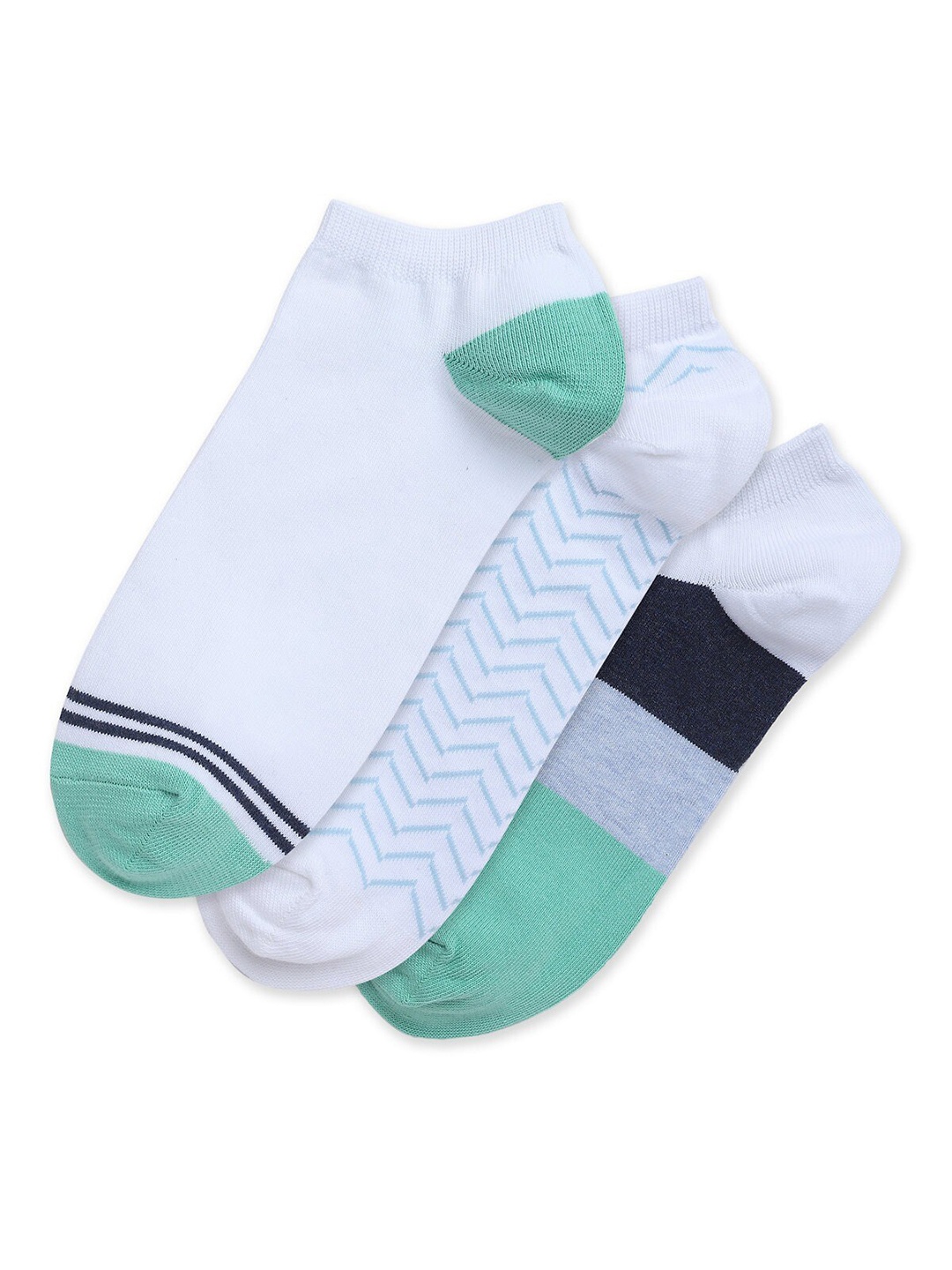 

Marks & Spencer Men Pack Of 3 White & Sea Green Printed Ankle Length Socks