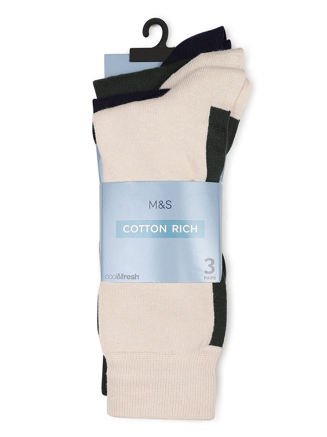

Marks & Spencer Men Pack Of 3 Color Blocked Cotton Calf-Length Socks, Green