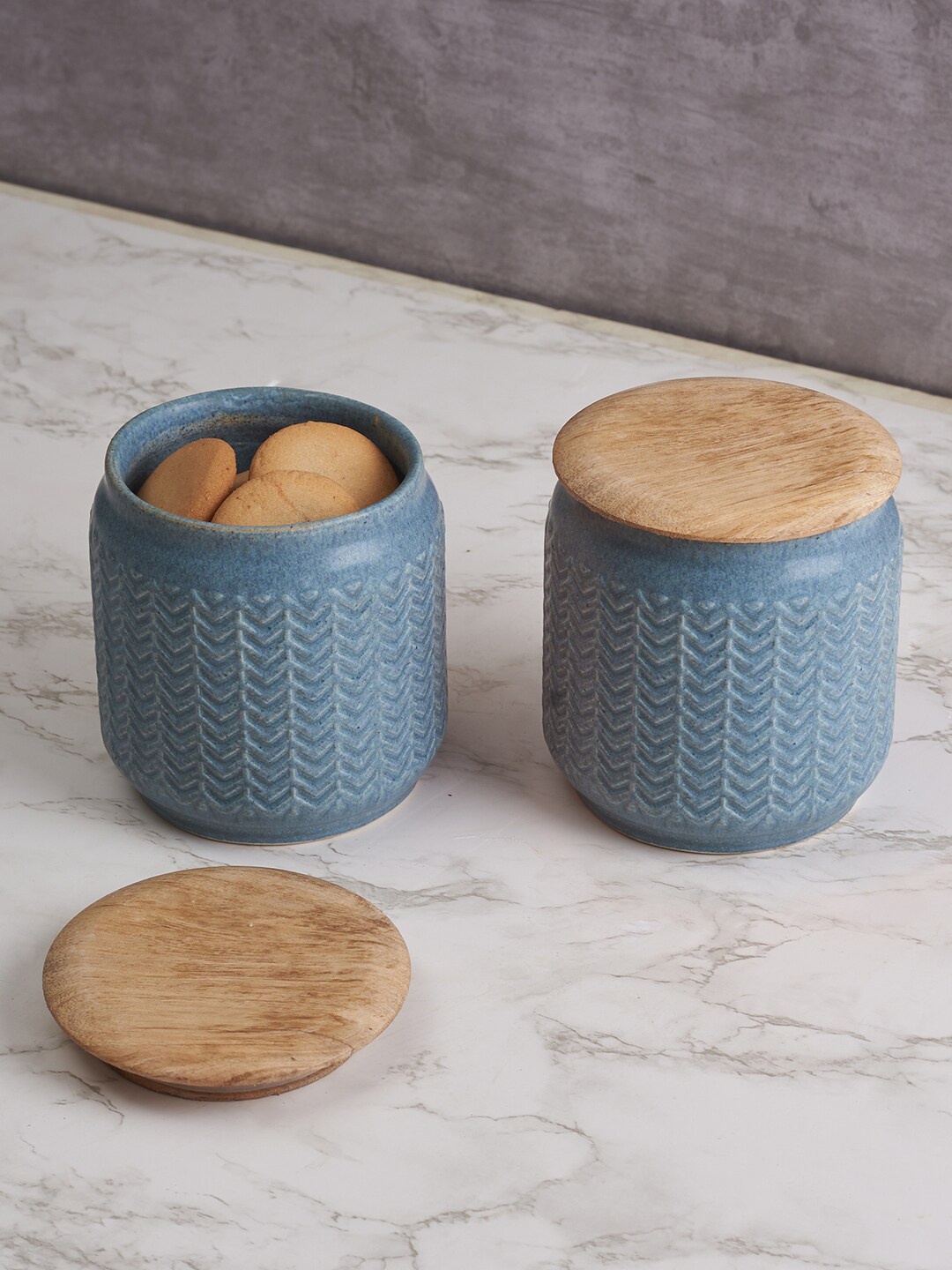 

HomeTown Blue Set Of 2 Textured Ceramic Jar Set