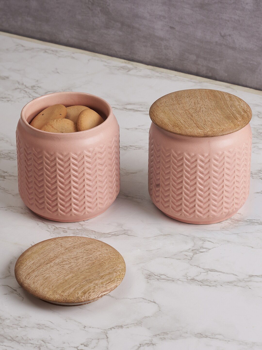 

HomeTown Pink Set Of 2 Textured Ceramic Food Container