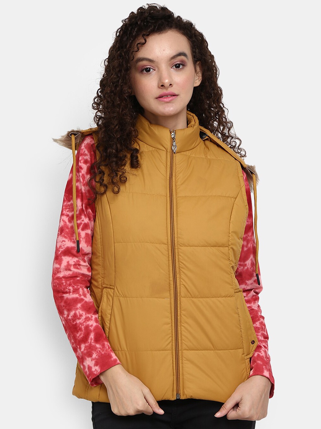 

V-Mart Women Mustard Lightweight Hooded Bomber Jacket