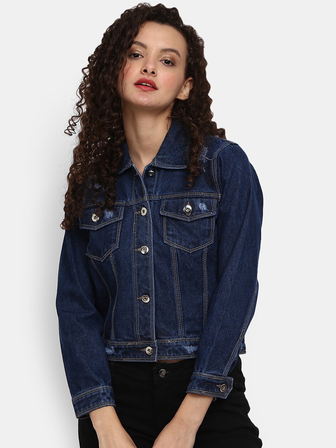 

V-Mart Women Blue Washed Lightweight Crop Denim Jacket