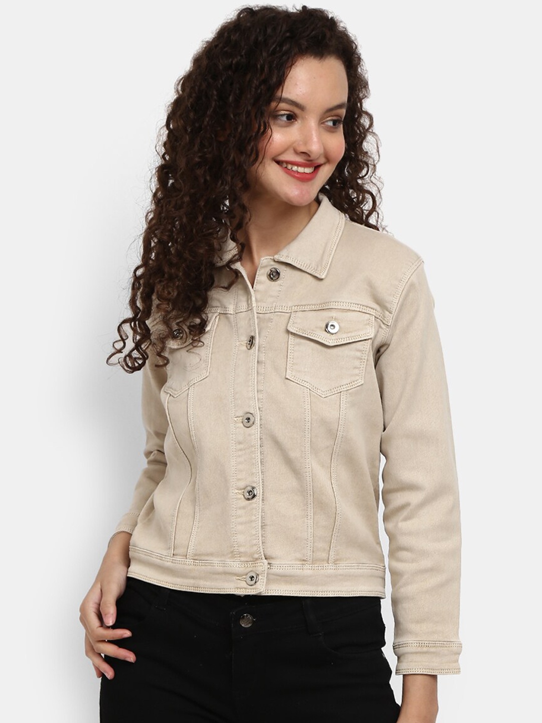 

V-Mart Women Beige Lightweight Denim Jacket