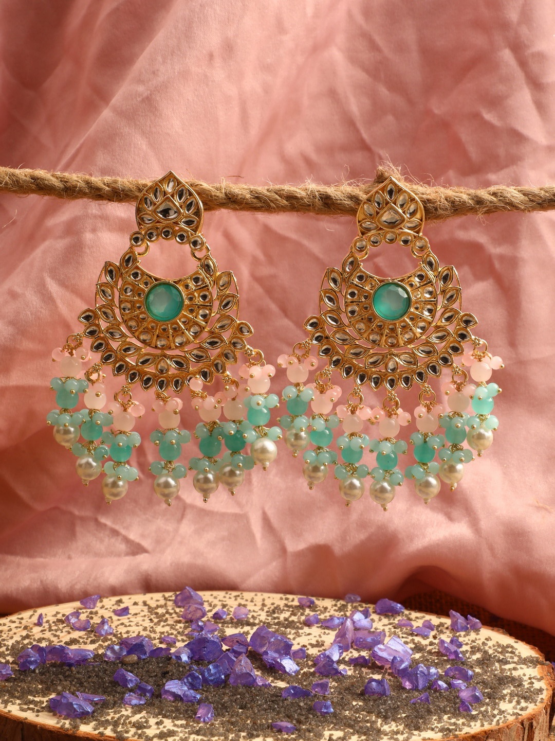 

Vita Bella Gold-Plated Blue Circular Chandbalis Earrings