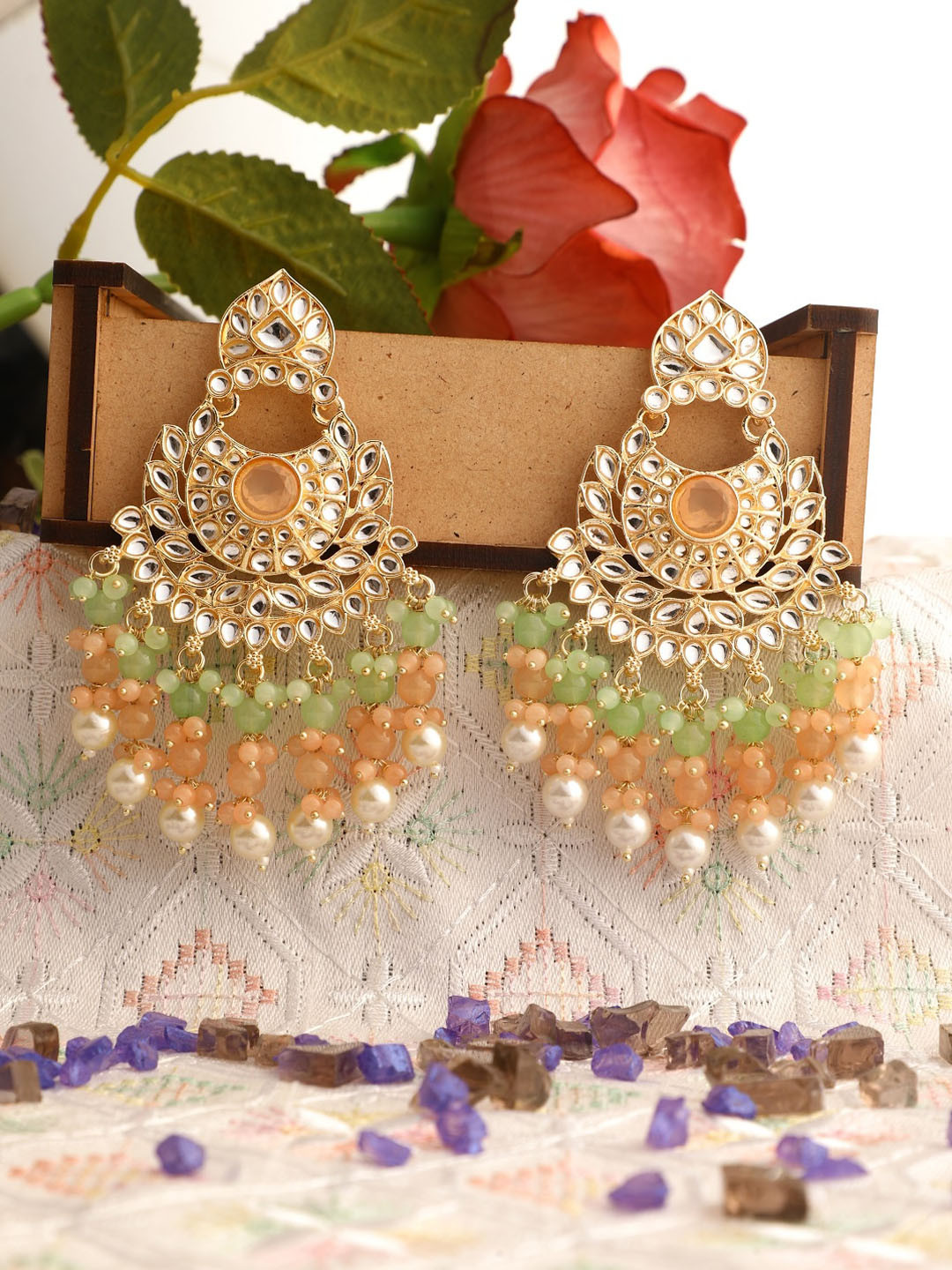 

Vita Bella Women Yellow & Green Circular Chandbalis Earrings
