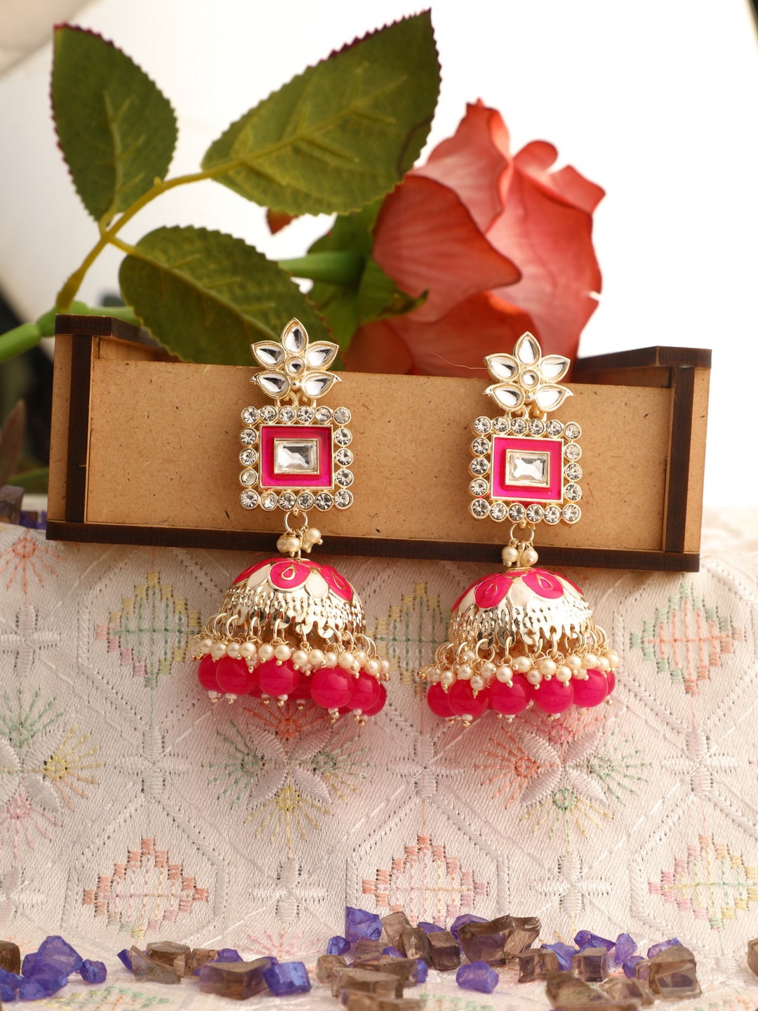 

Vita Bella Gold-Plated Red Circular Jhumkas Earrings