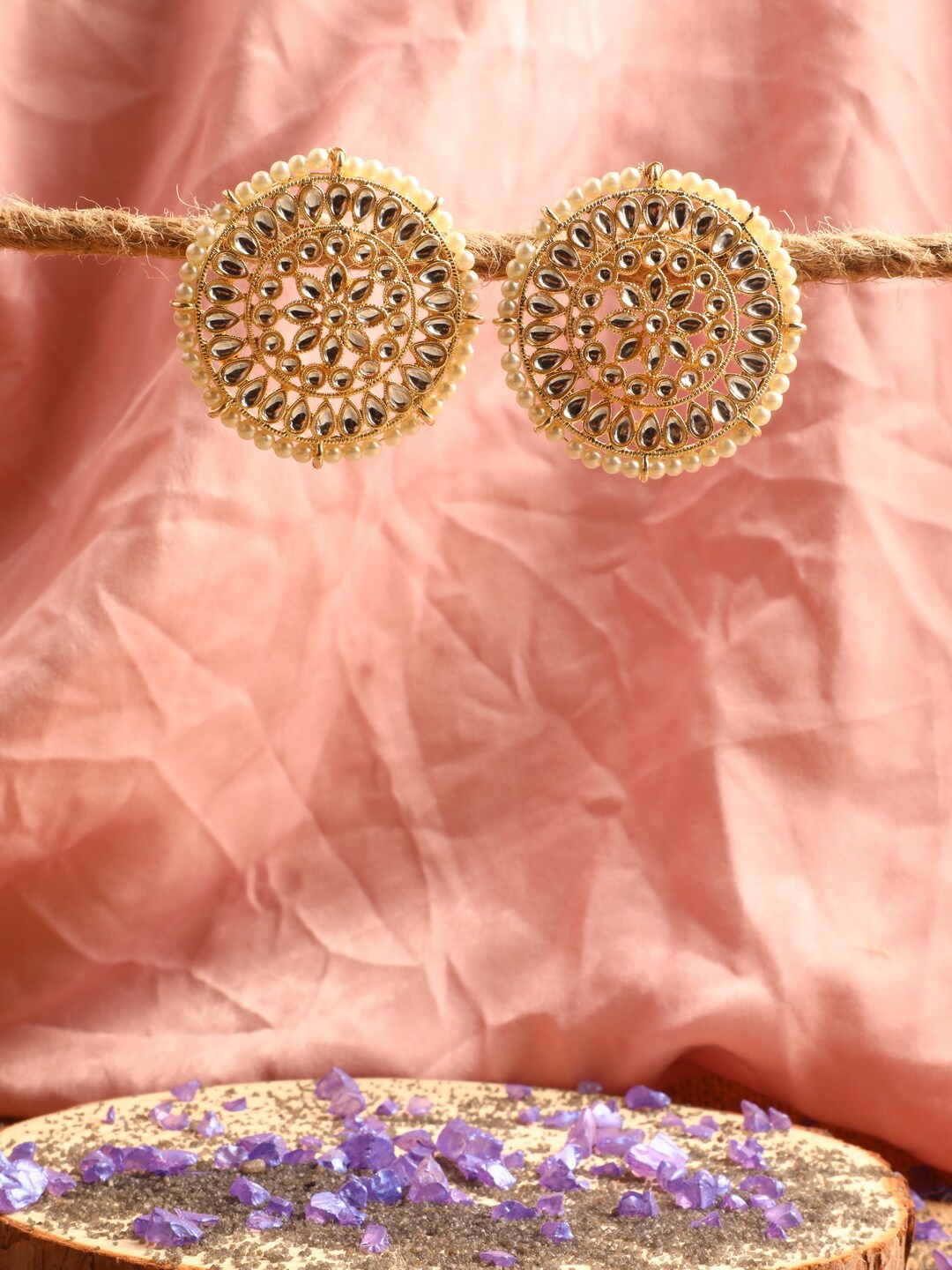 

Vita Bella Gold-Plated Peach-Coloured Circular Studs Earrings