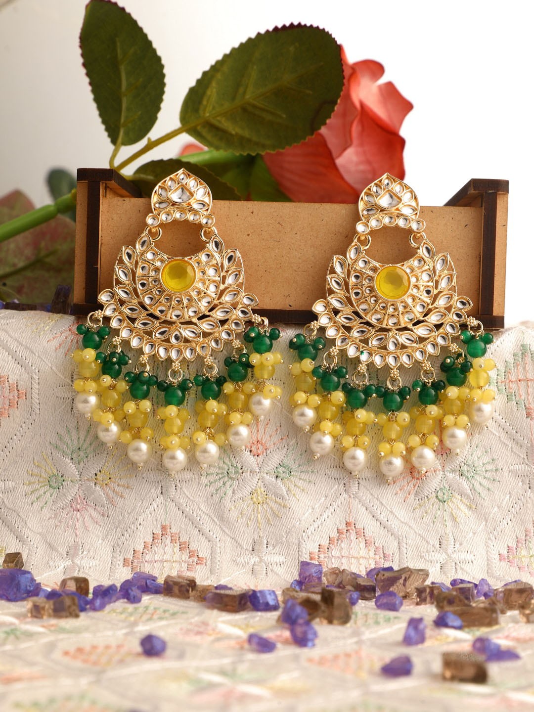 

Vita Bella Gold-Plated & Green Circular Alloy Chandbalis Earrings
