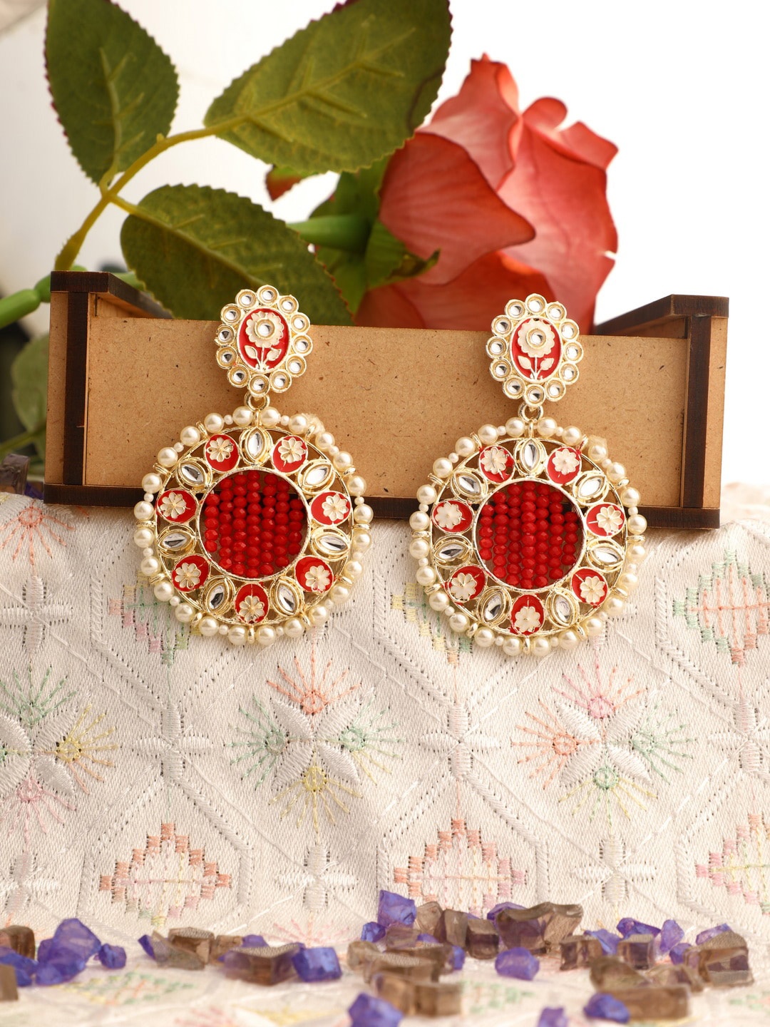 

Vita Bella Gold-Plated Red Circular Drop Earrings
