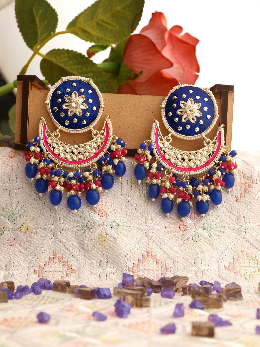

Vita Bella Gold-Plated & Blue Circular Chandbalis Earrings
