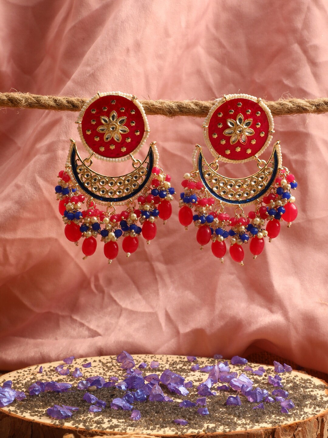 

Vita Bella Gold-Plated Red & Blue Circular Chandbalis Earrings