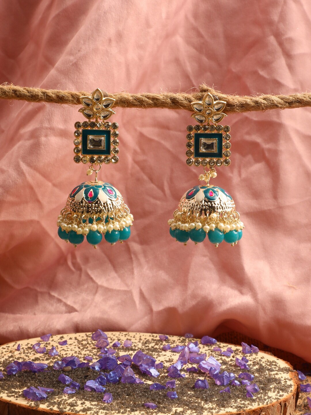 

Vita Bella Women Blue Circular Jhumkas Earrings