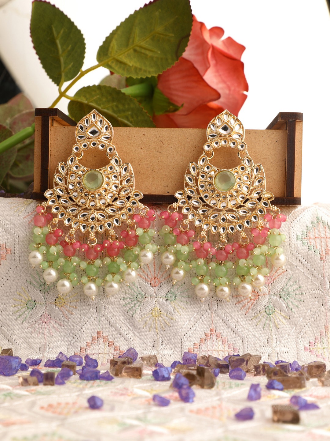 

Vita Bella Women Green Circular Chandbalis Earrings