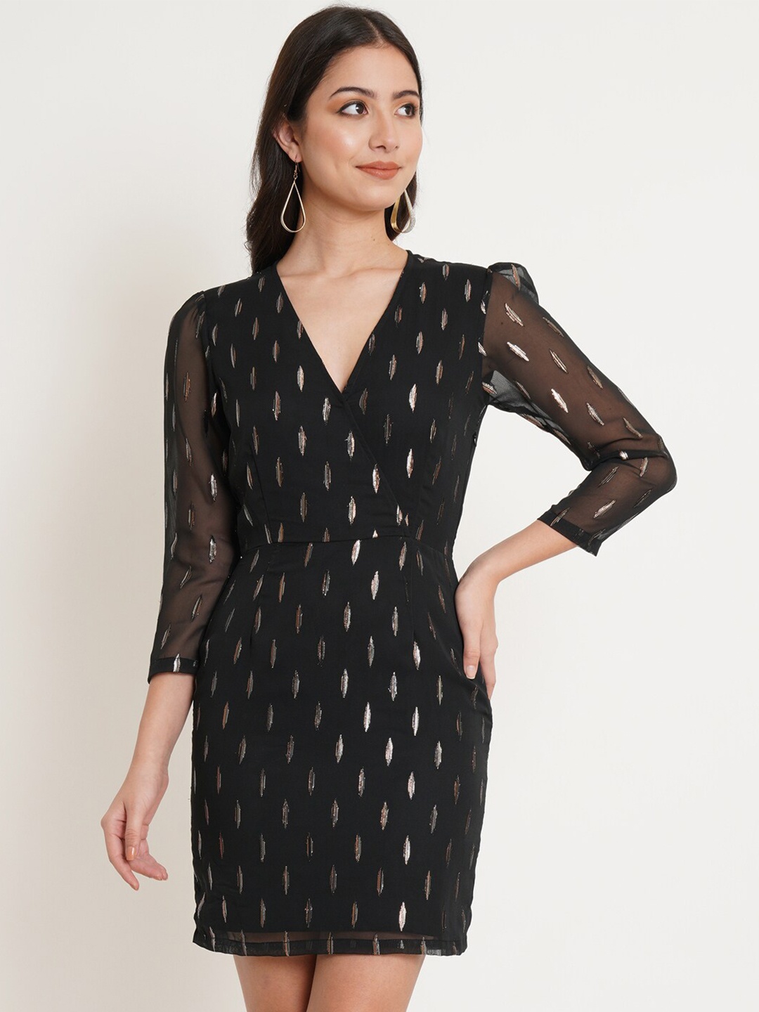 

Purple State Women Black Georgette Dress