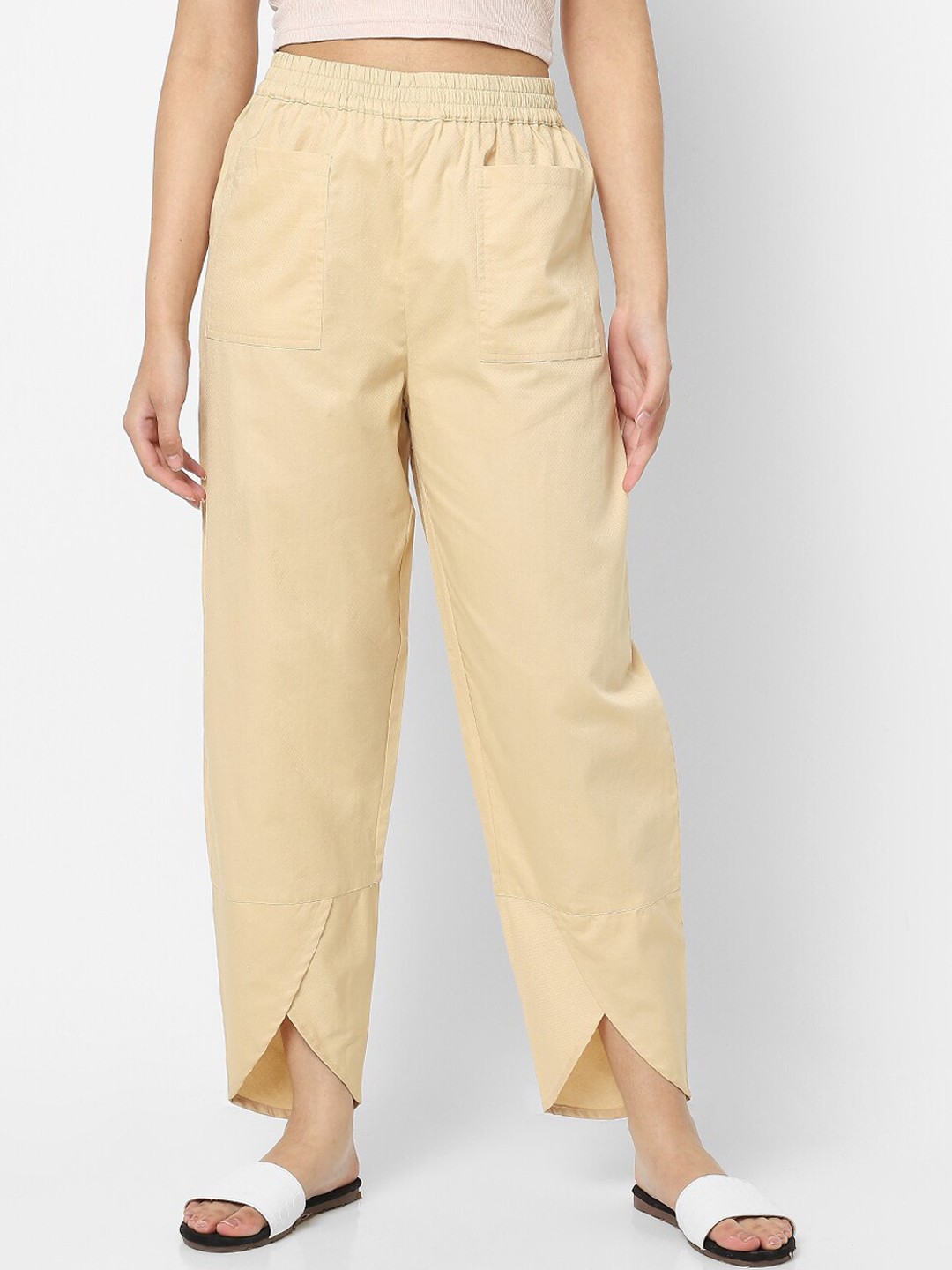 

Mystere Paris Women Beige Straight Fit High-Rise Trousers