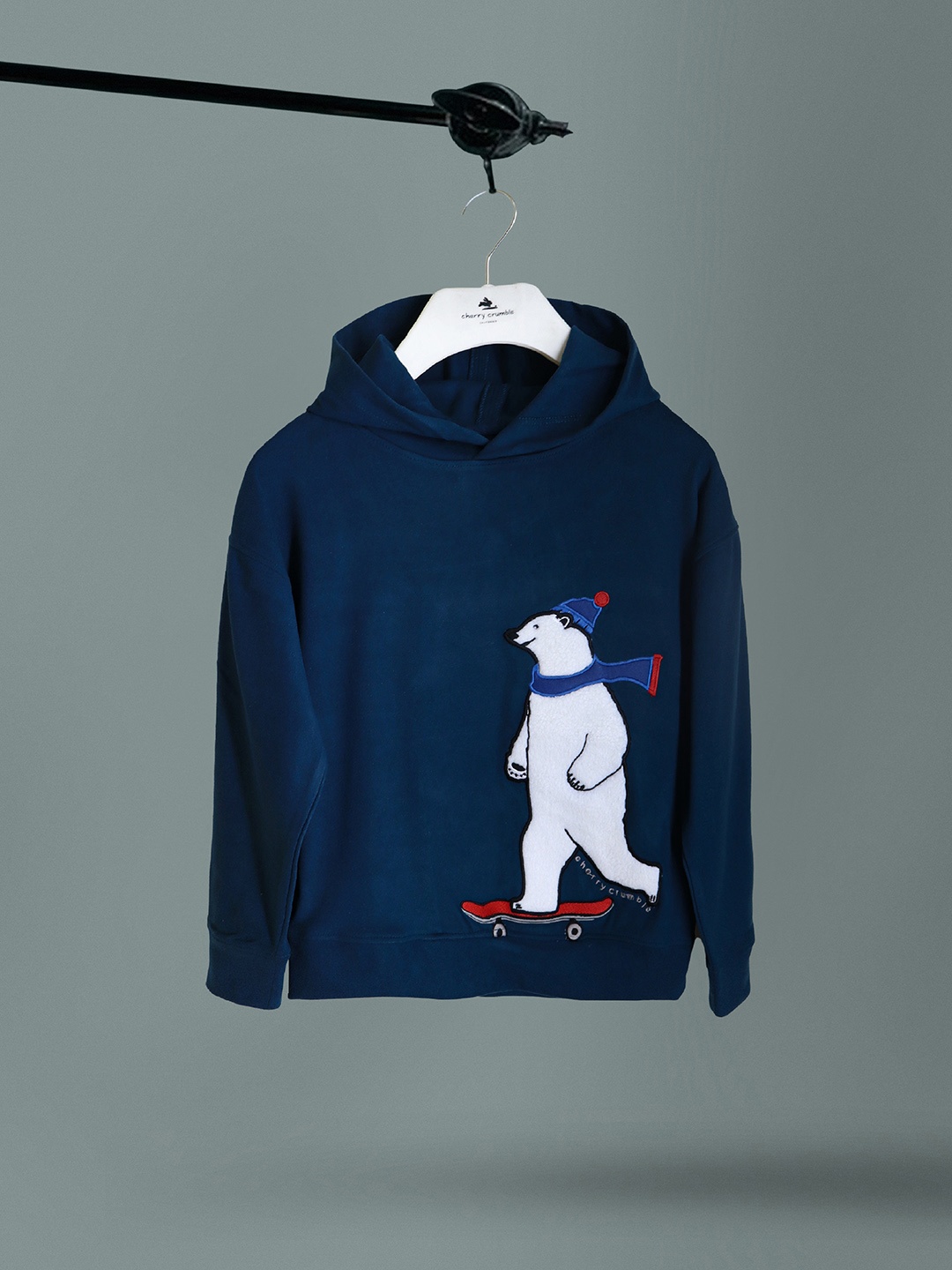 

Cherry Crumble Boys Blue Printed Hooded Sweatshirt