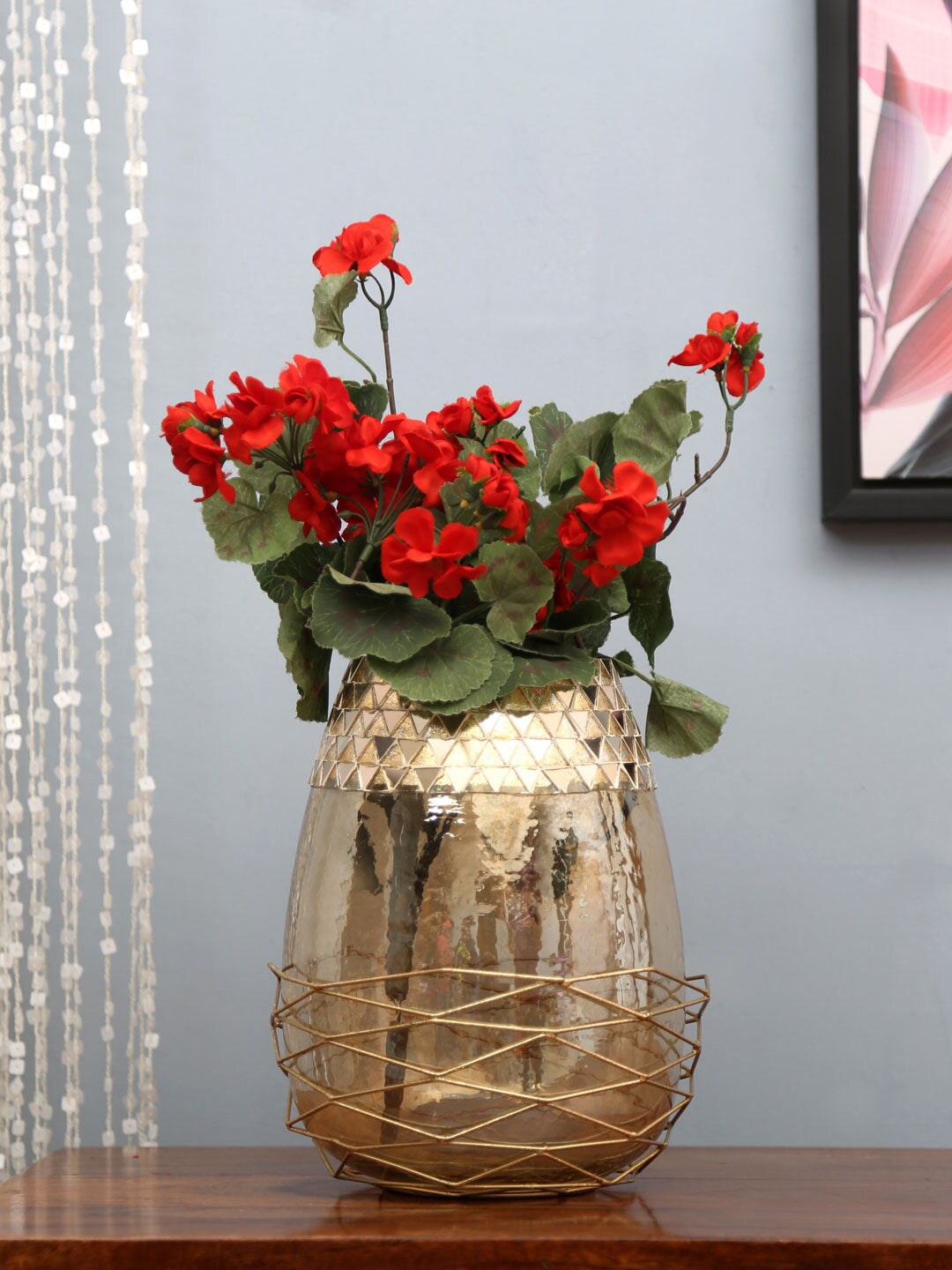 

Athome by Nilkamal Golden Coloured Textured Metal Vase, Gold