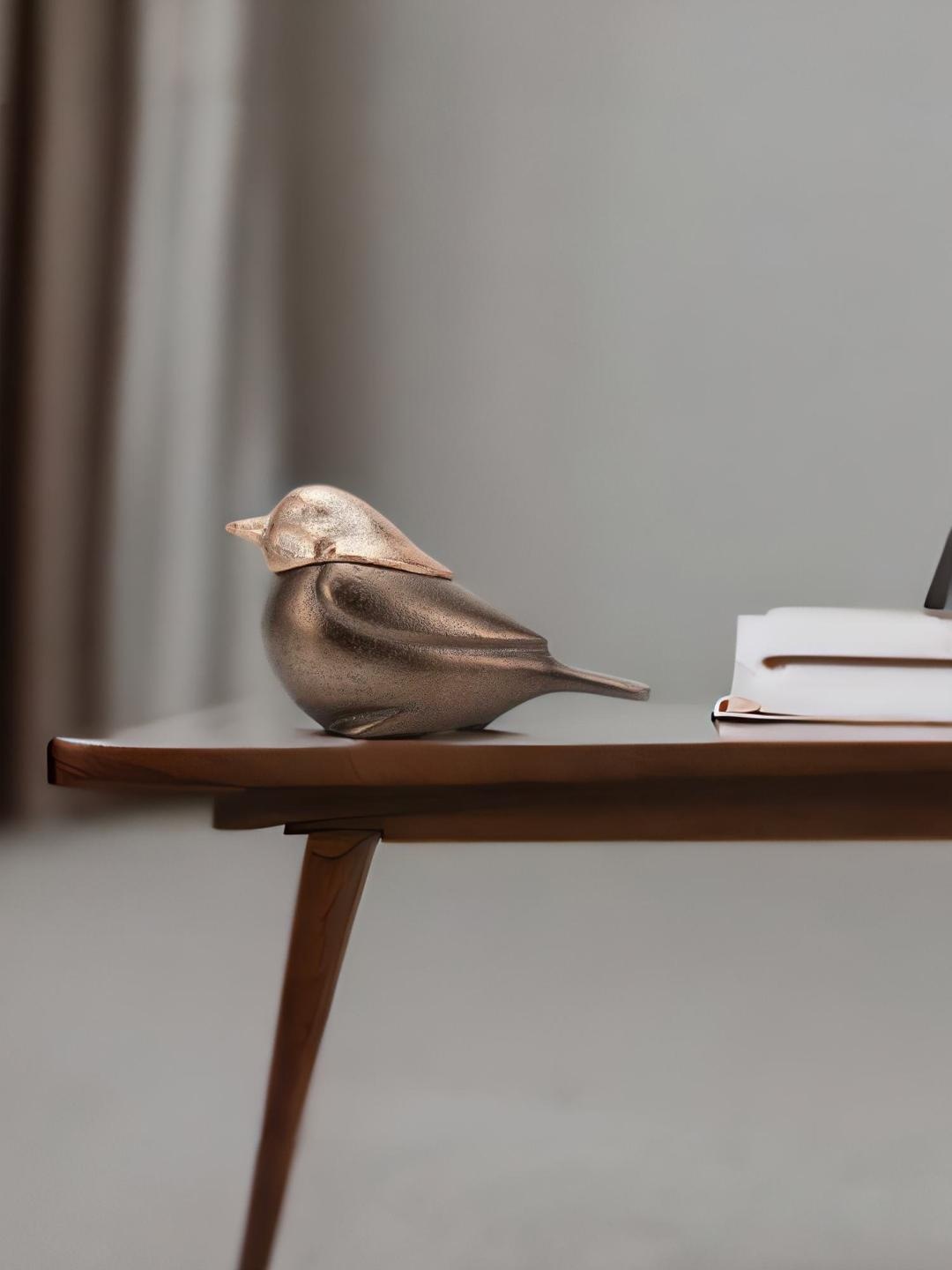 

Athome by Nilkamal Gold Coloured Solid Medium Metal Sparrow Showpiece