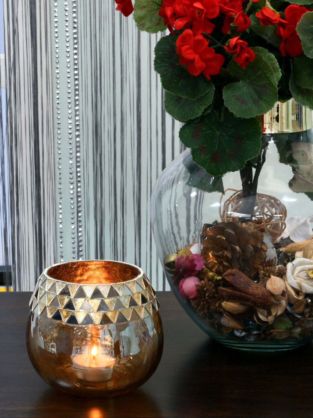 

Athome by Nilkamal Copper- Colored Mosaic Half Triangle Votive Candle Holders