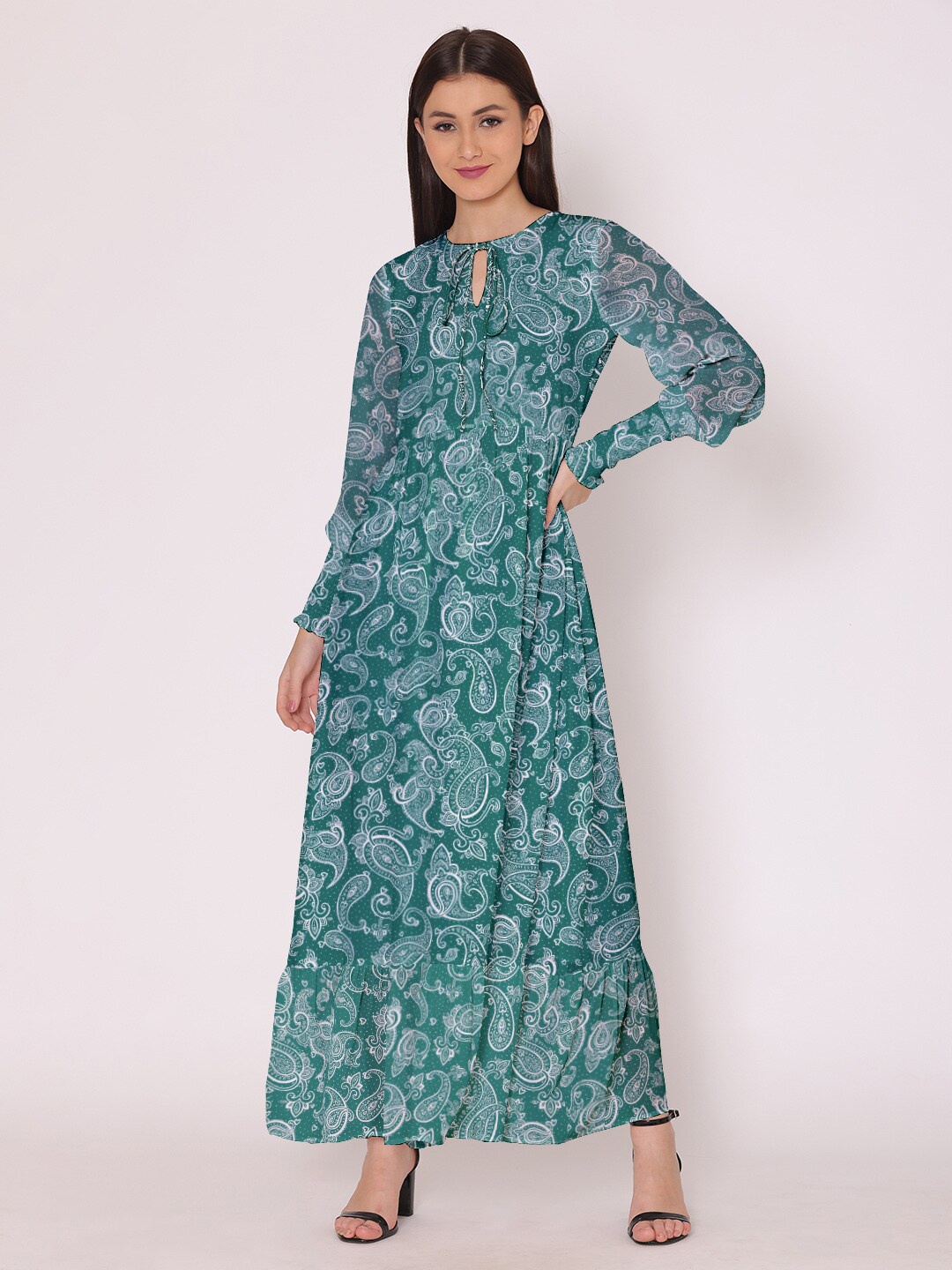 

DressBerry Women Teal Paisley Printed Georgette Maxi Dress