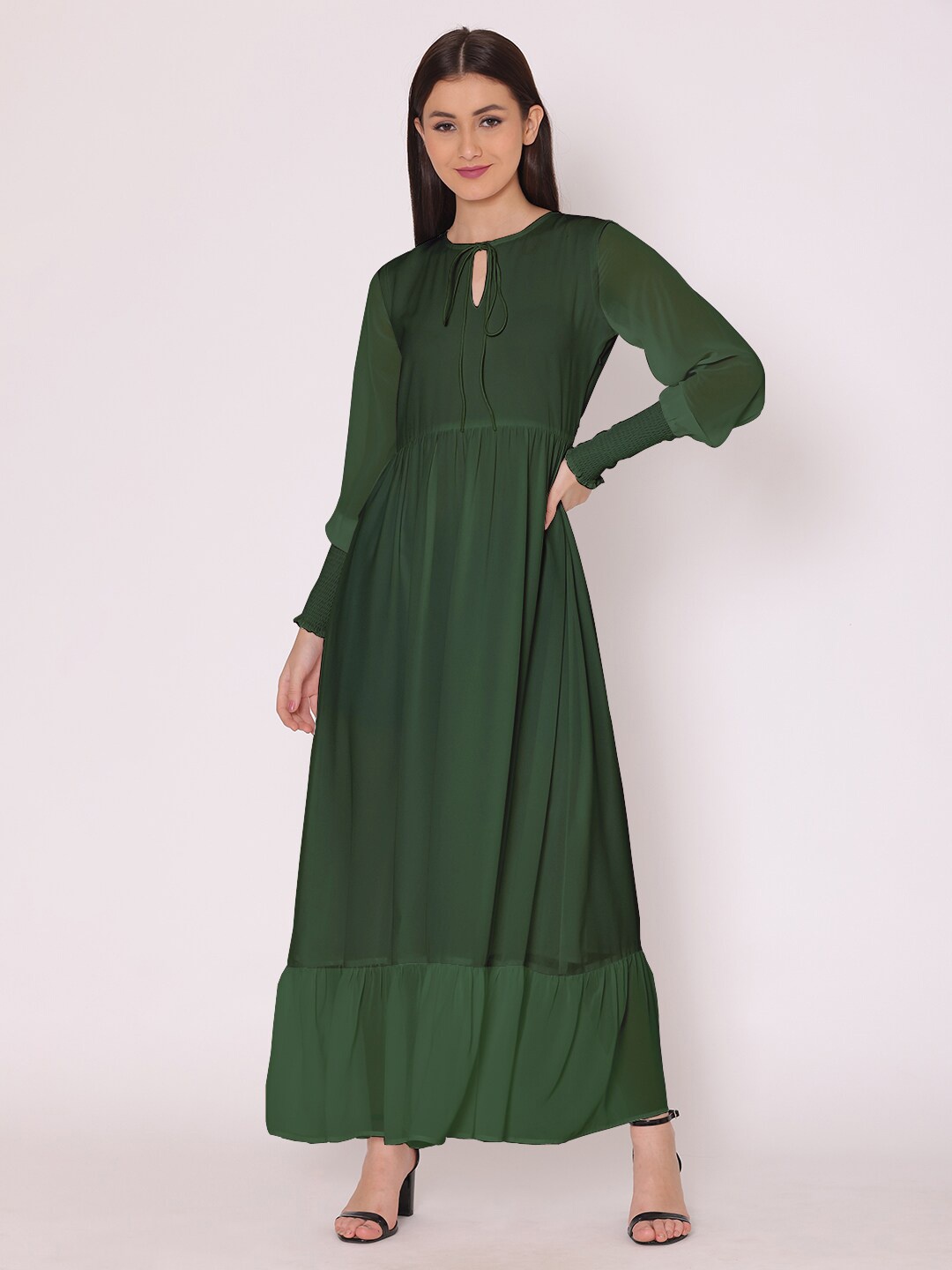 

DressBerry Green Keyhole Neck Georgette Maxi Dress