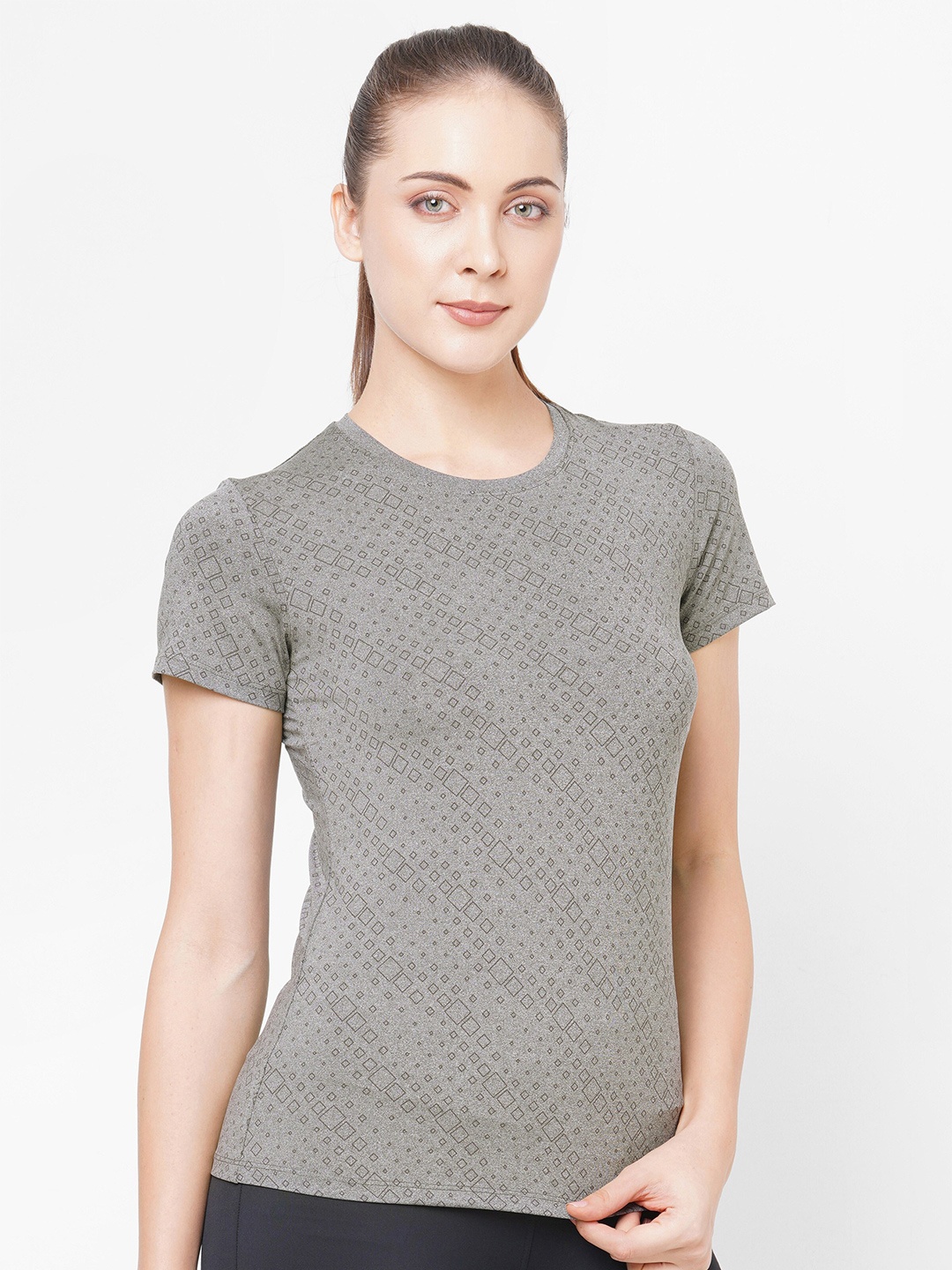 

LAASA SPORTS Women Grey Melange Slim Fit Sports T-shirt