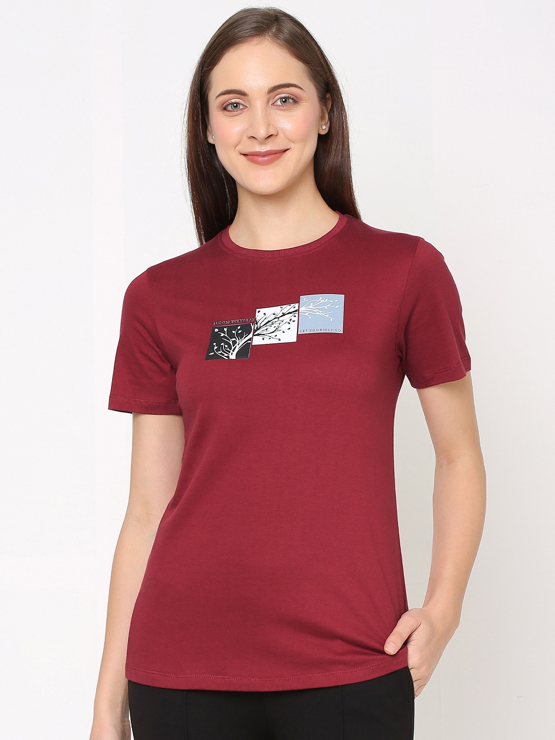 

LAASA SPORTS Women Maroon Printed T-shirt