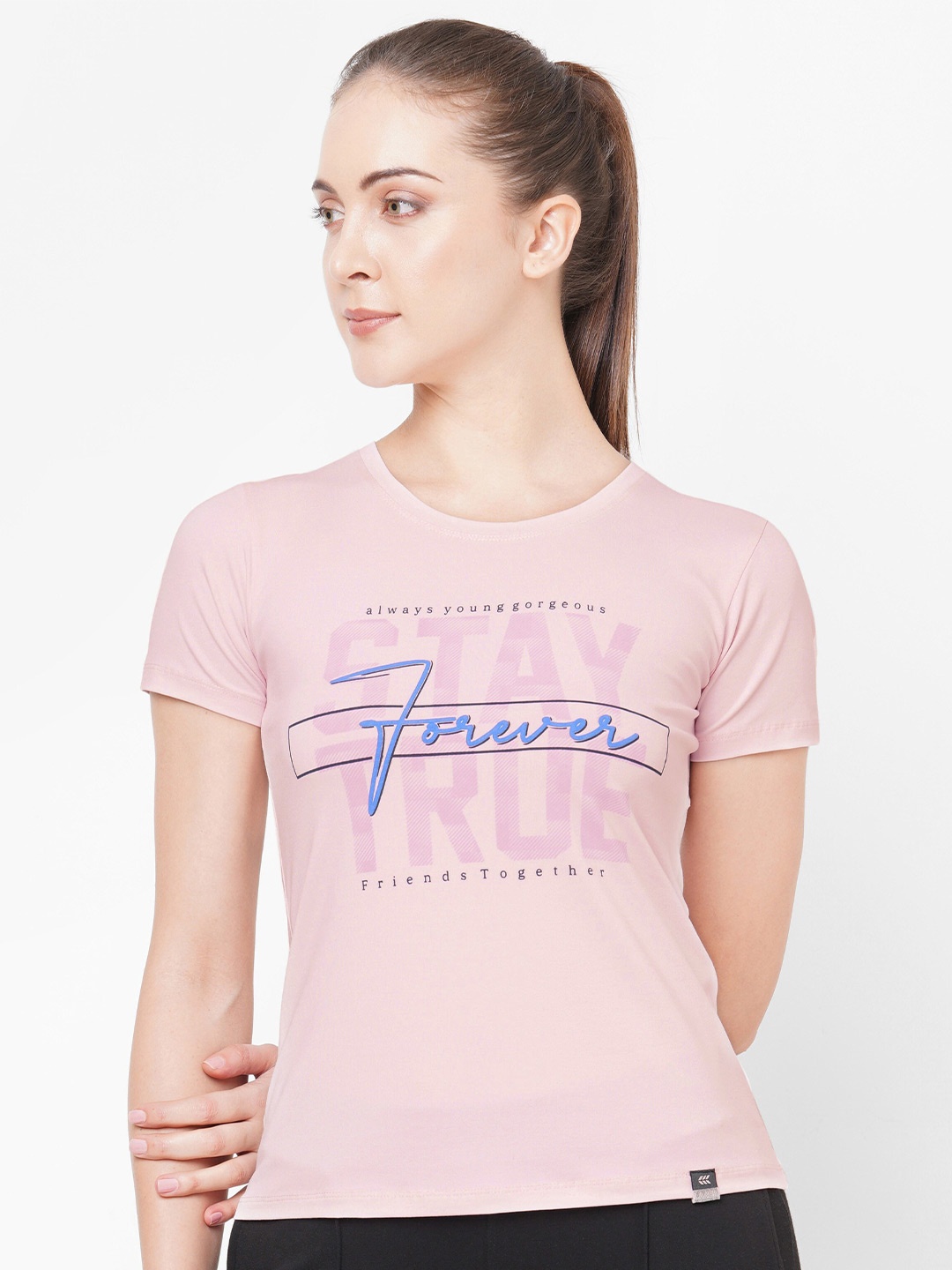 

LAASA SPORTS Women Pink Typography Printed Cotton T-shirt