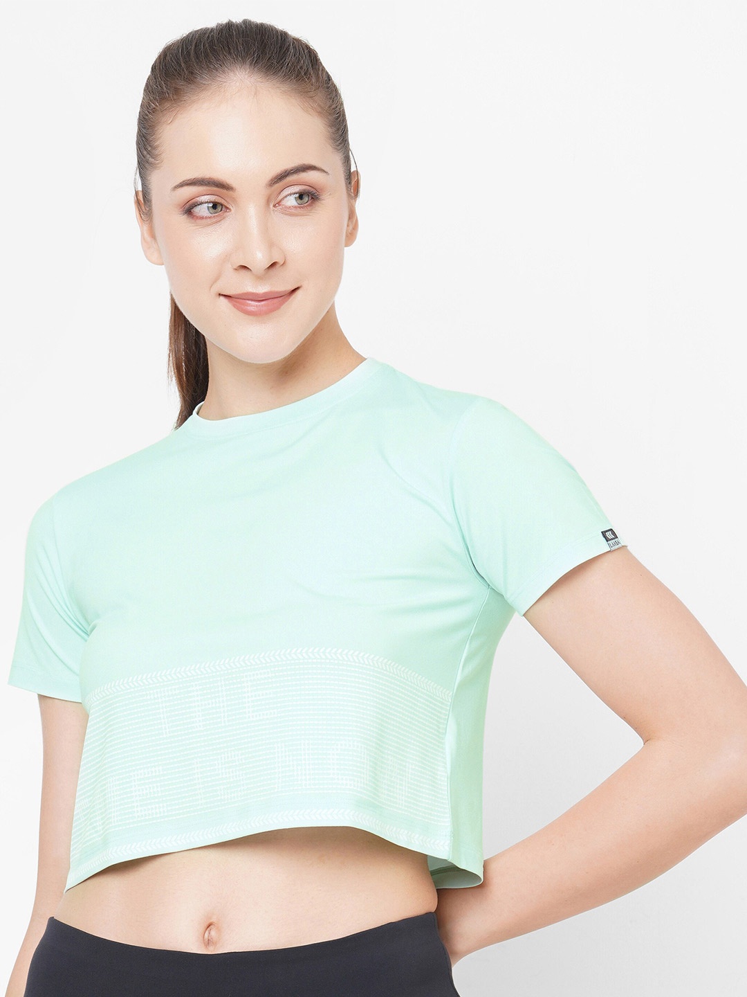 

LAASA SPORTS Women Sea Green Typography Printed T-shirt
