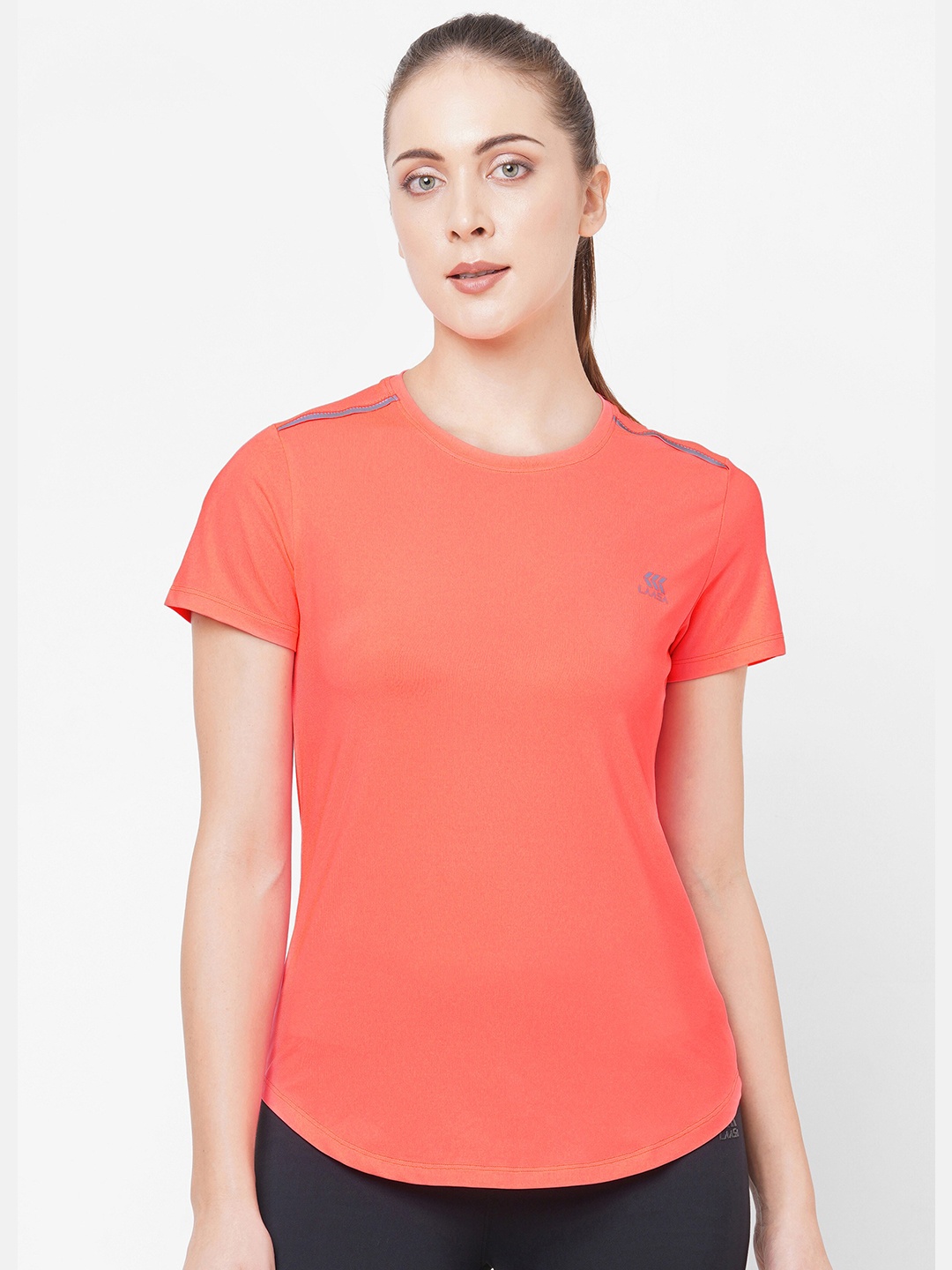 

LAASA SPORTS Women Peach-Coloured Slim Fit Gym T-shirt