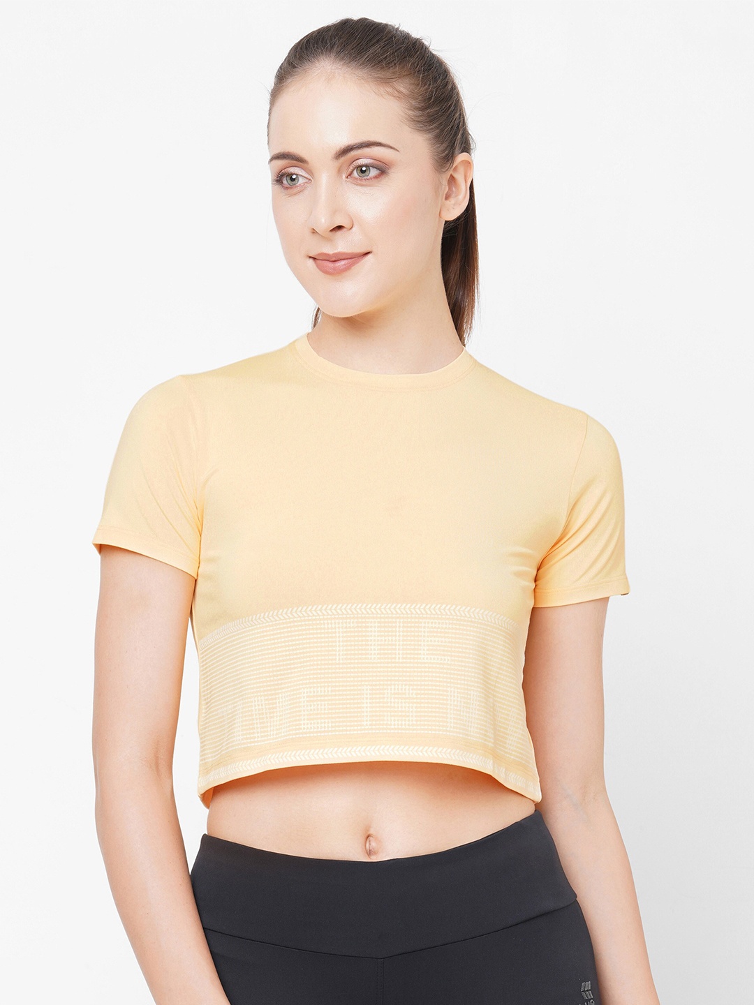 

LAASA SPORTS Women Yellow Printed T-shirt