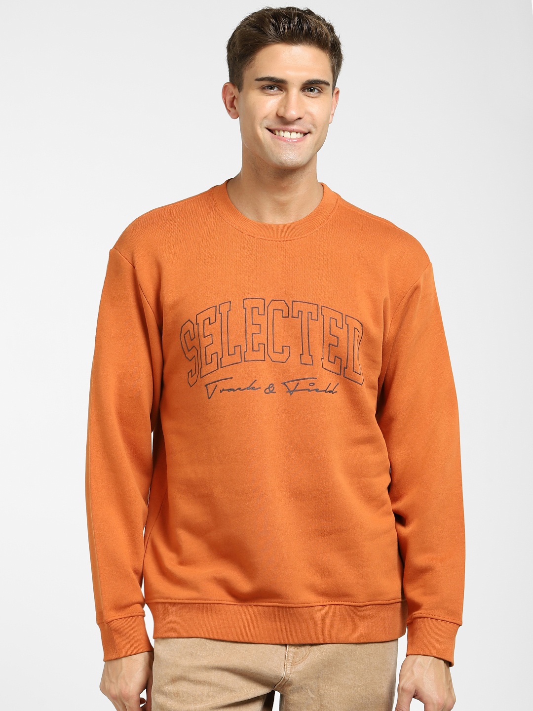 

SELECTED Men Orange Printed Sweatshirt