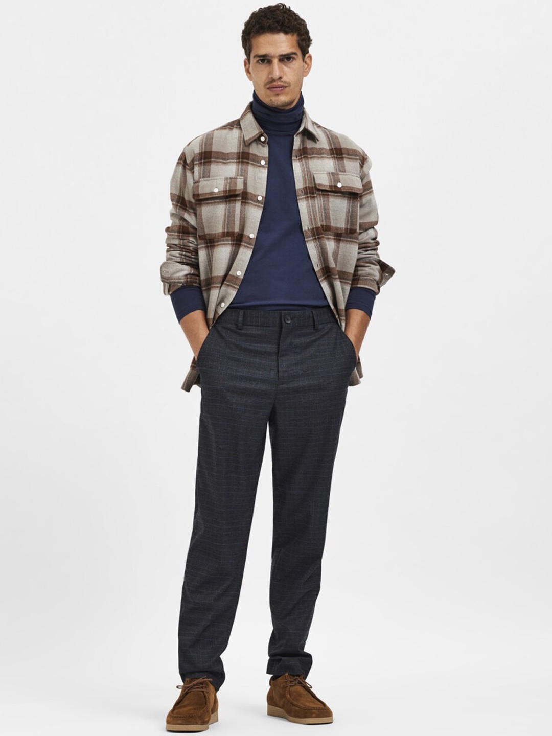 

SELECTED Men Blue Checked Slim Fit Trousers