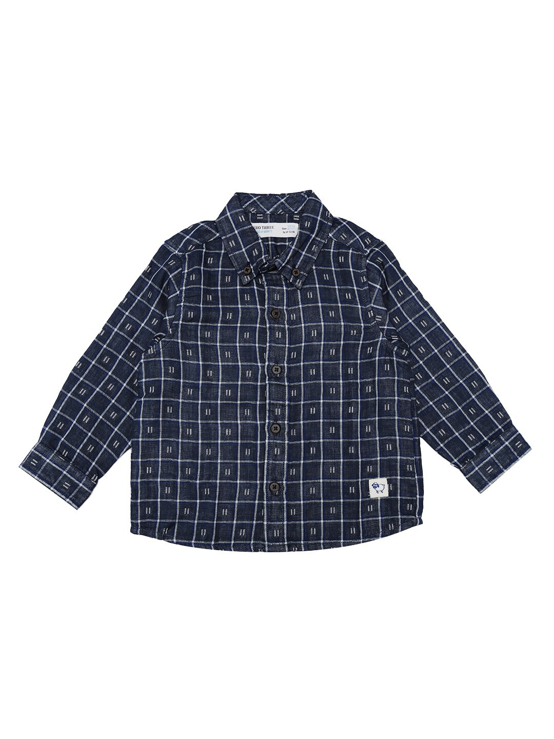 

ZERO THREE Boys Navy Blue Comfort Windowpane Checks Checked Semiformal Shirt