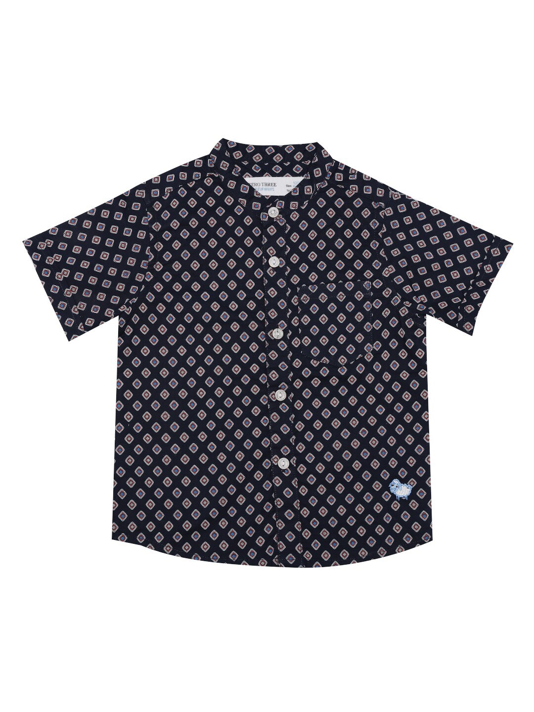 

ZERO THREE Boys Navy Blue Comfort Printed Semiformal Shirt