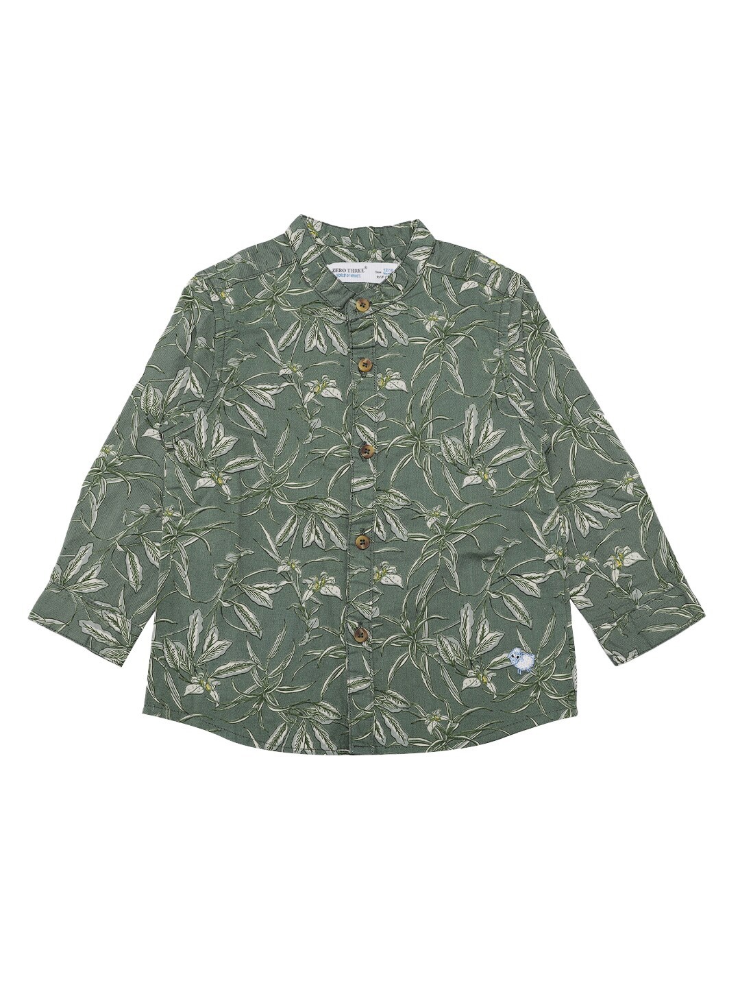 ZERO THREE Boys Green Comfort Printed Semiformal Pure Cotton Shirt