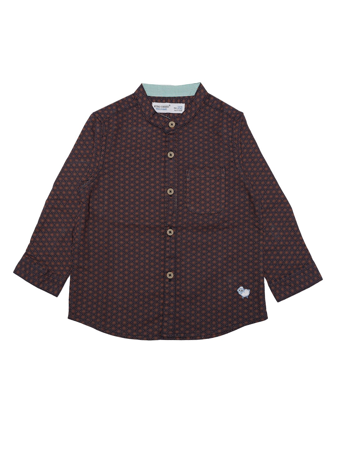 

ZERO THREE Boys Brown Comfort Printed Semiformal Pure Cotton Shirt