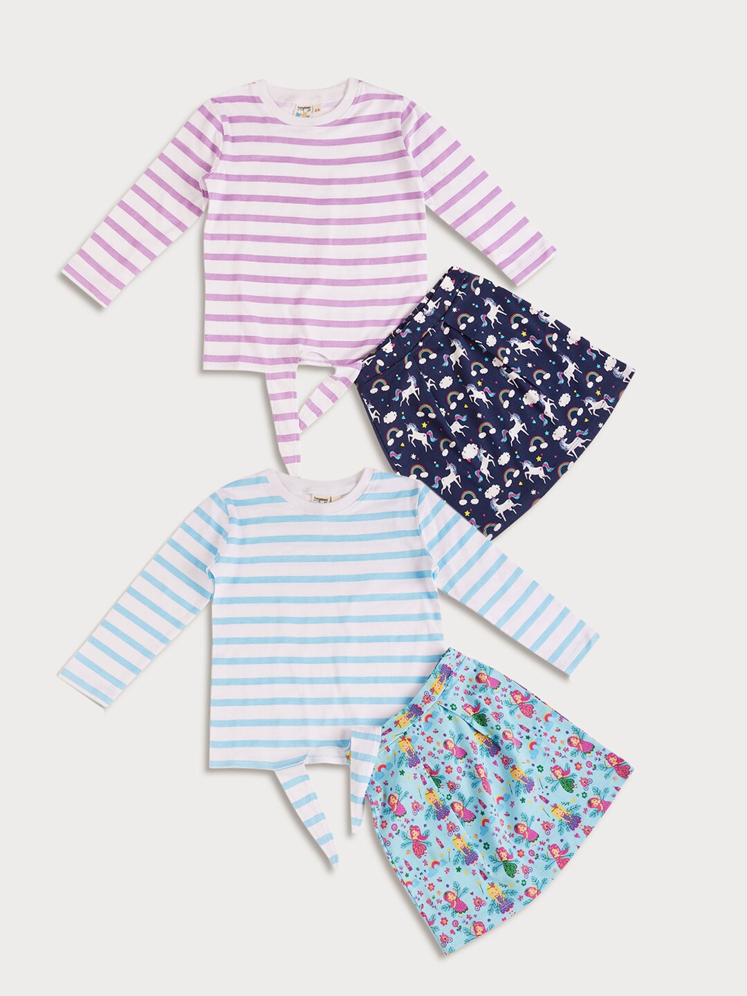 

frangipani Girls Blue & Turquoise Blue Pack of 2 Striped T-shirt with Skirt