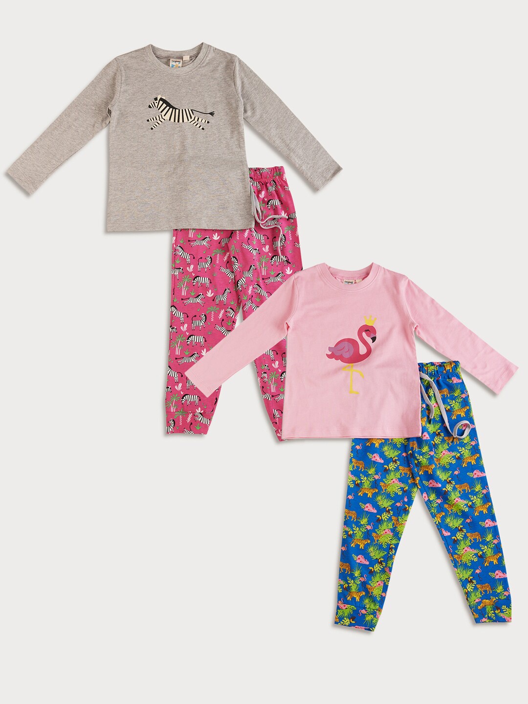 

frangipani Girls Pink & Blue Set Of 2 Printed Night suit