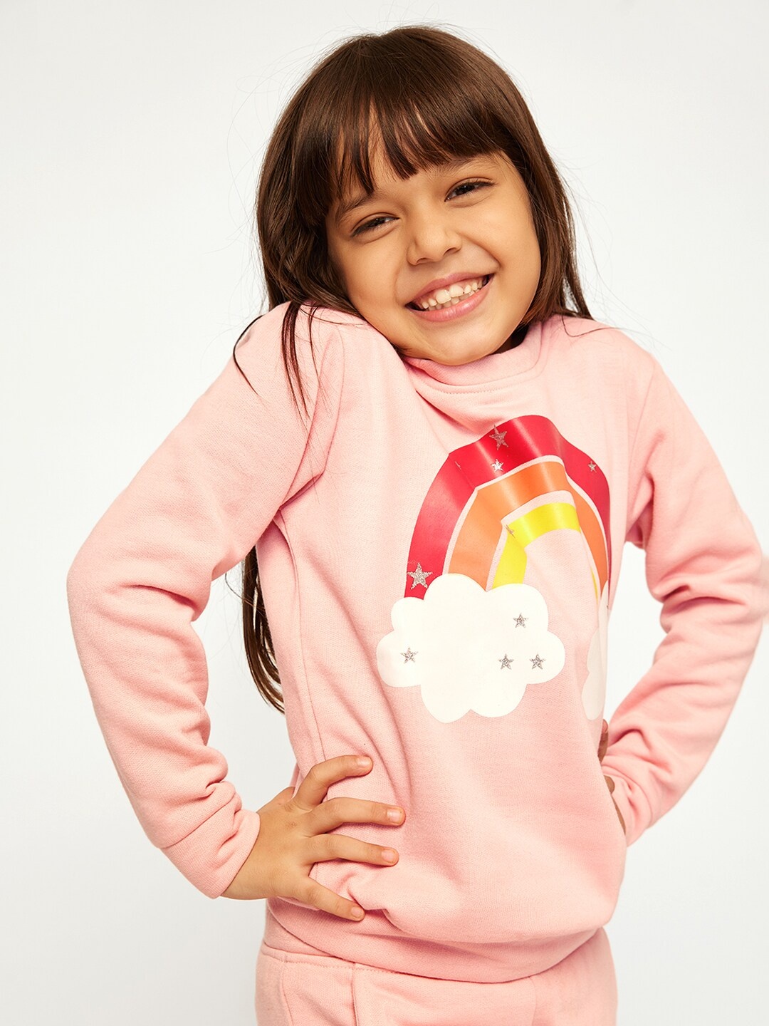 

frangipani Girls Peach-Colored & White Graphic Printed Pure Cotton Top with Pyjama