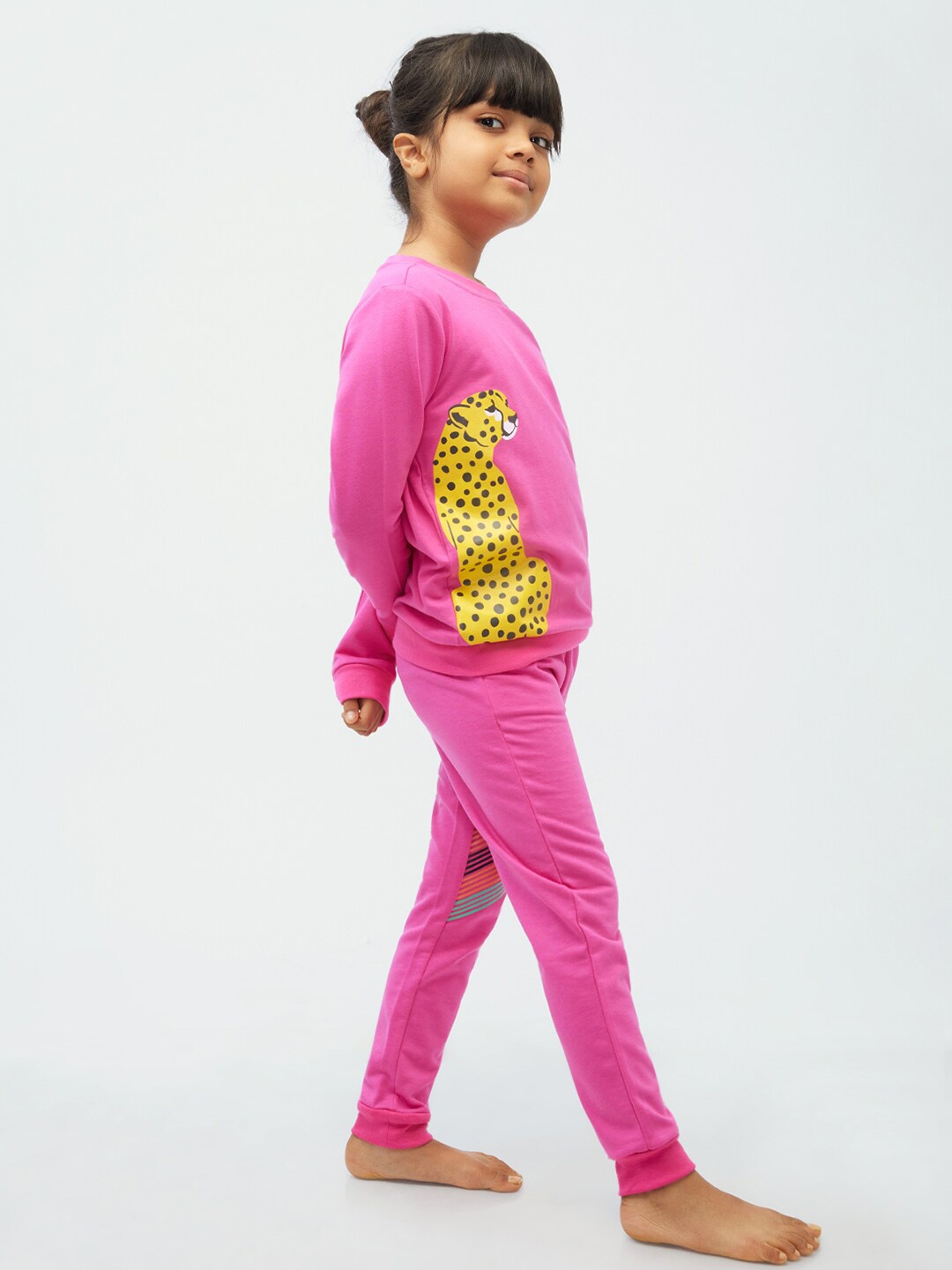 

frangipani Girls Pink Cotton Printed Top with Pyjama Set