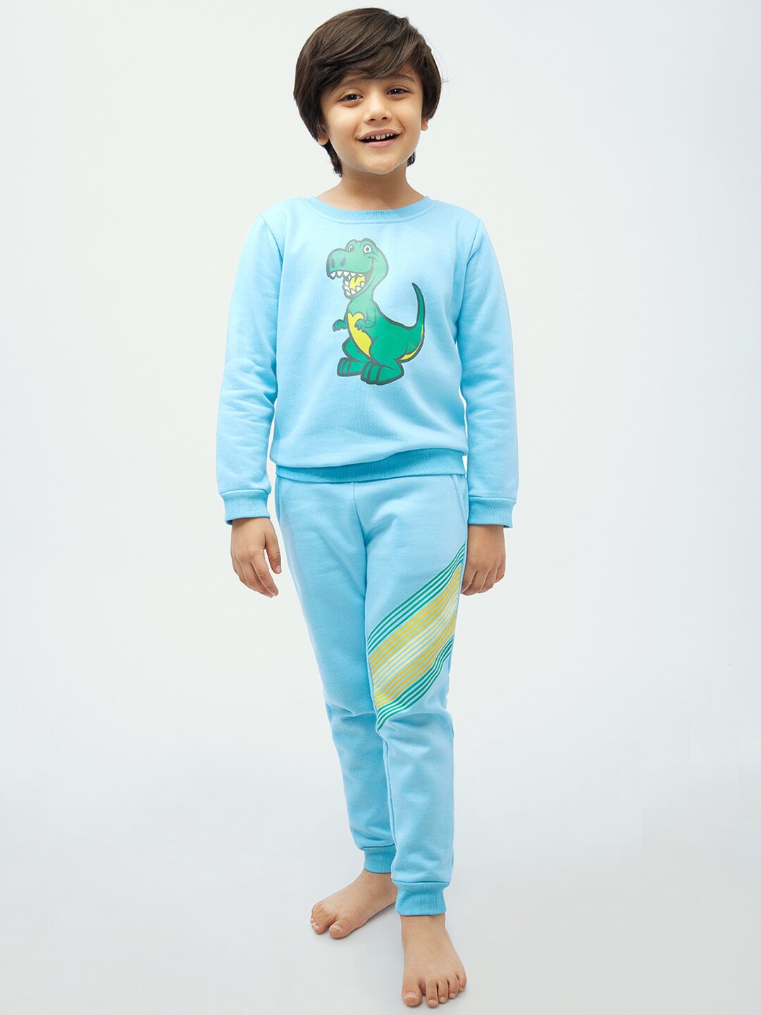 

frangipani Boys Turquoise Blue & Green Printed Pure Cotton Top with Pyjama