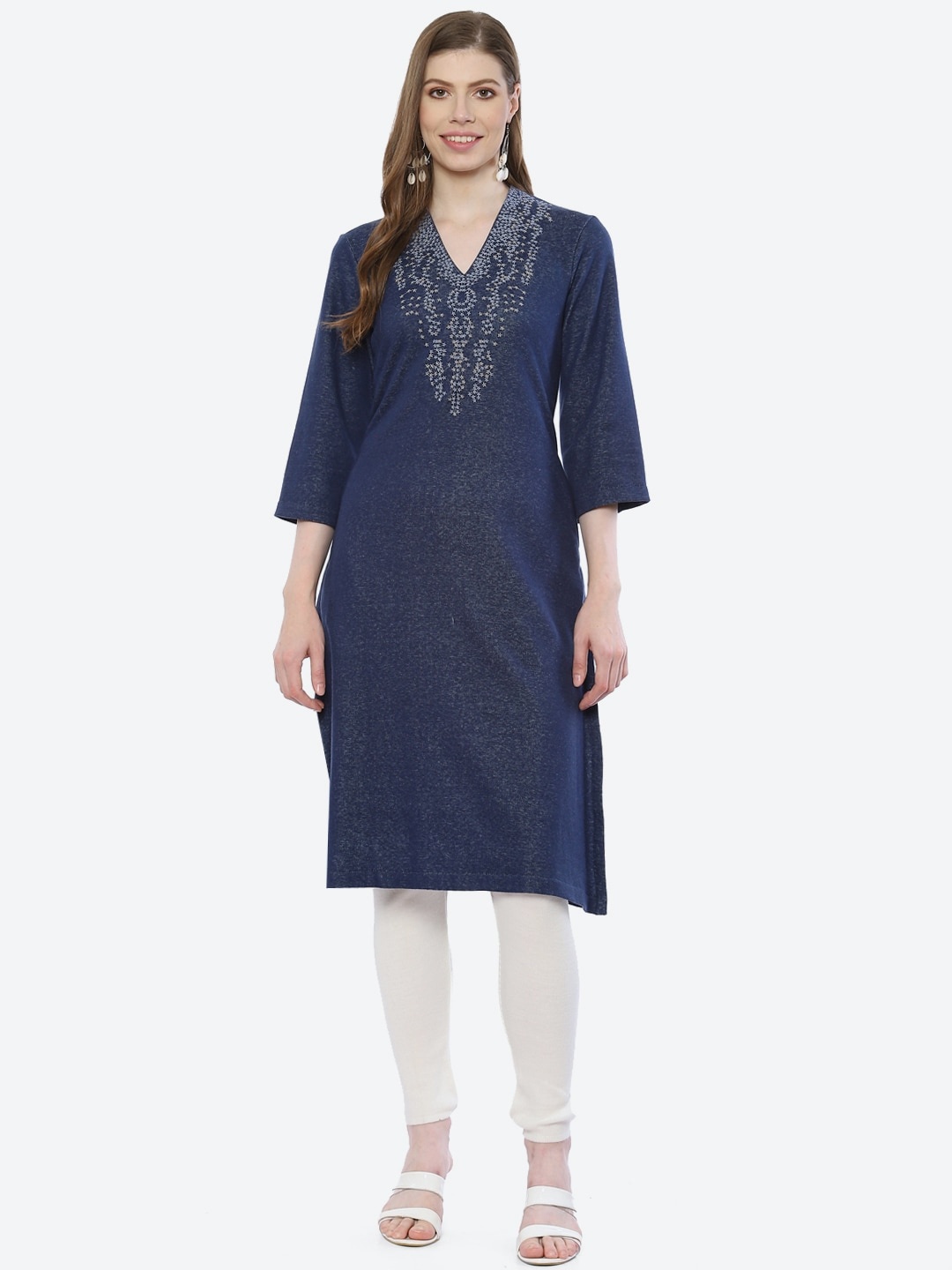 

Biba Women Blue & White Yoke Design Thread Work Kurta