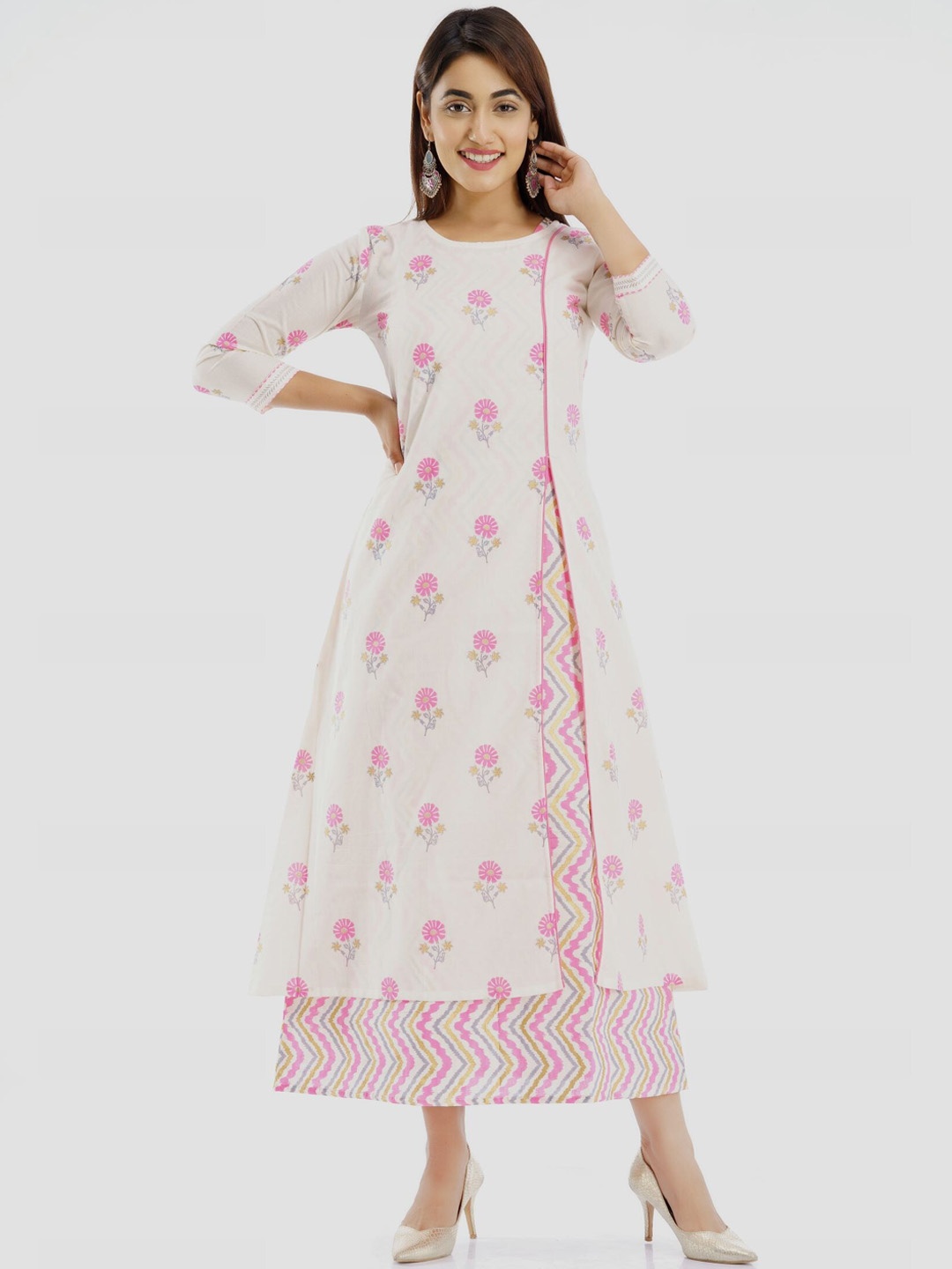 

PARCHHAI Women White Ethnic Motifs Embroidered Thread Work Floral Kurta