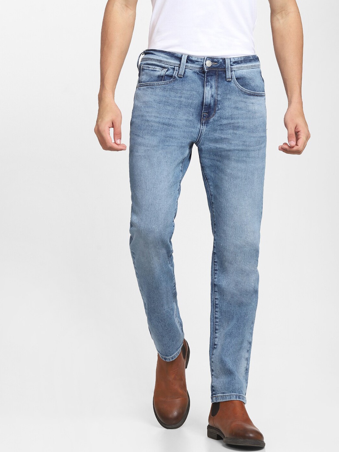 

SELECTED Men Blue Straight Fit Heavy Fade Stretchable Jeans
