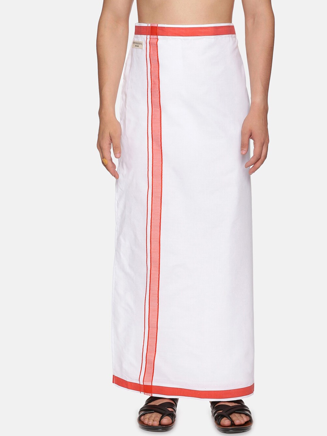 

Sethukrishna Men White Solid Double Layer Readymade Pocket Dhoti